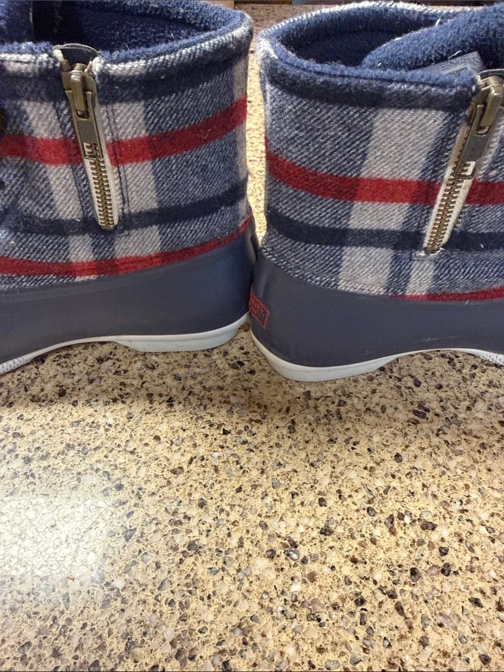 Sperry Navy and Red Plaid Women’s Waterproof Duck Boots